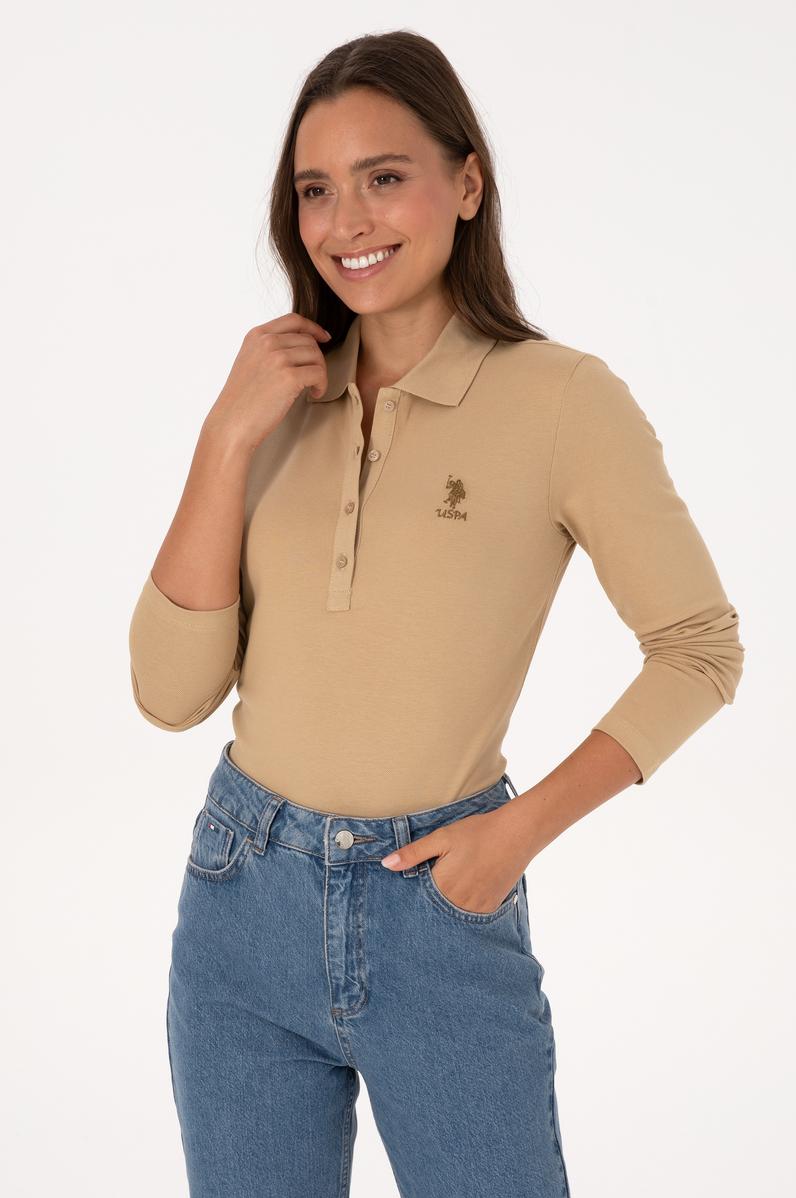 Kadın Kum Basic Polo Yaka Sweatshırt
