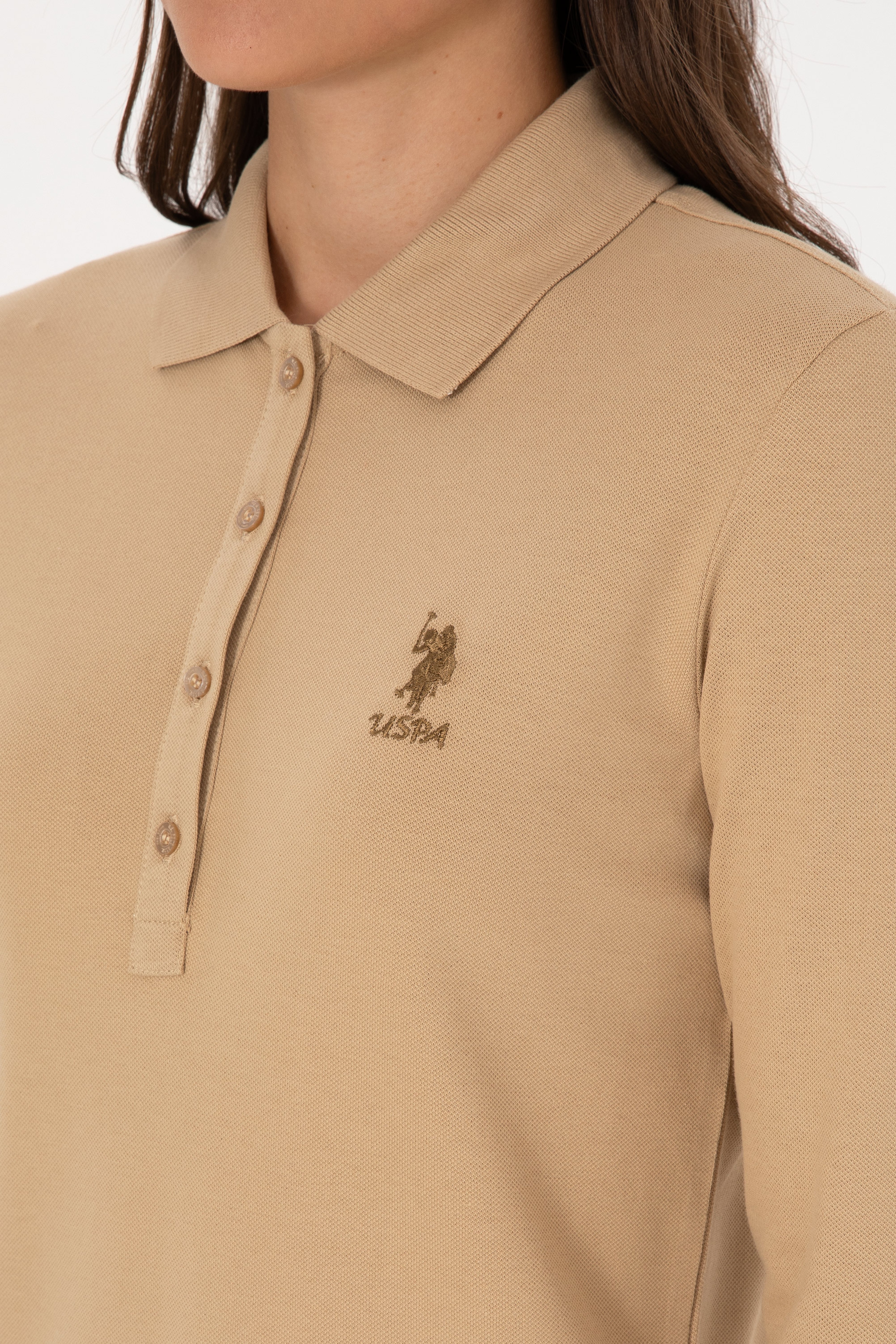 Kadın Kum Basic Polo Yaka Sweatshırt - Image 7