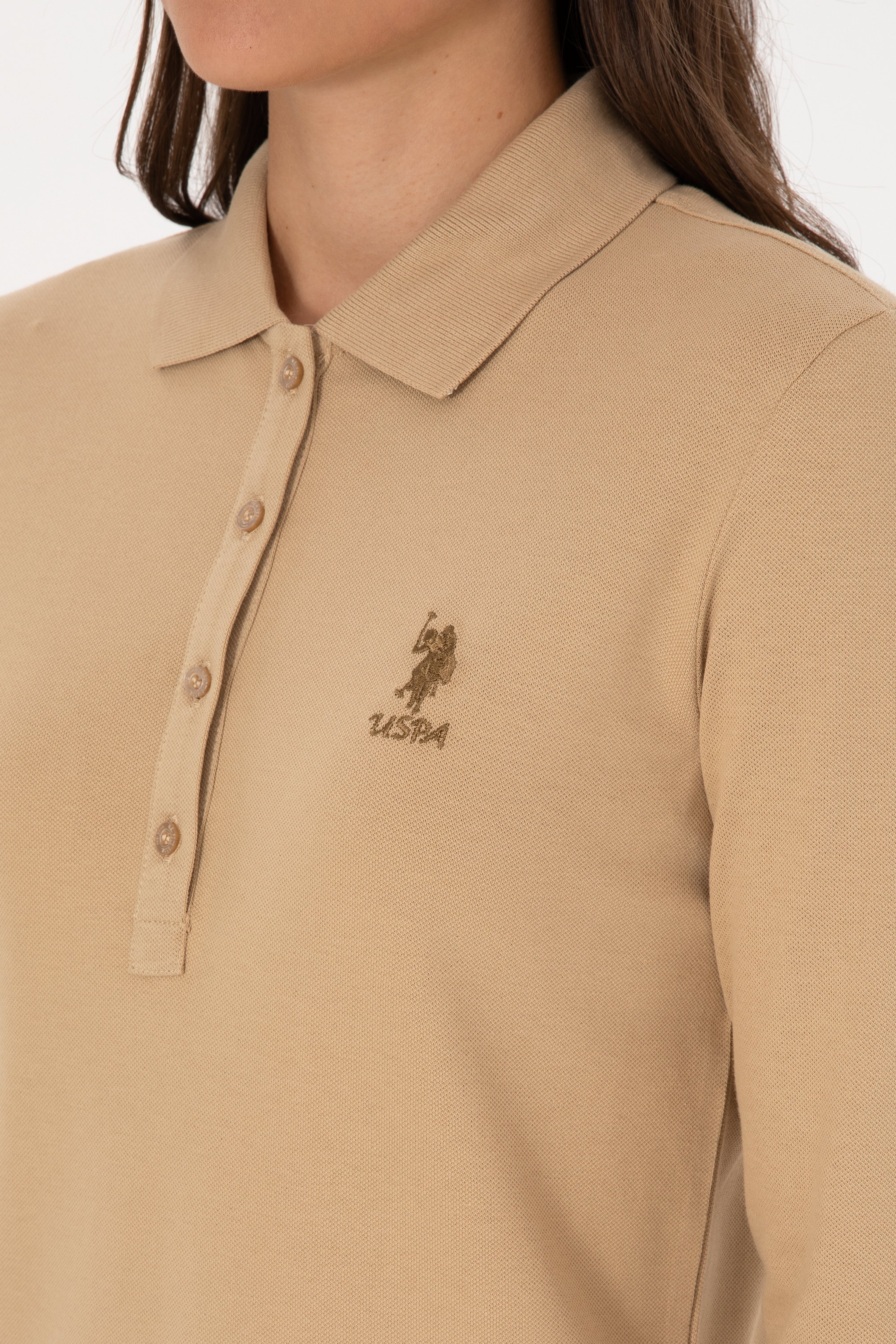 Kadın Kum Basic Polo Yaka Sweatshırt
