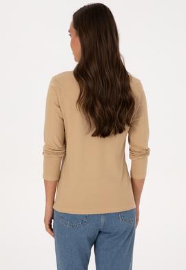 Kadın Kum Basic Polo Yaka Sweatshırt - 50307755156