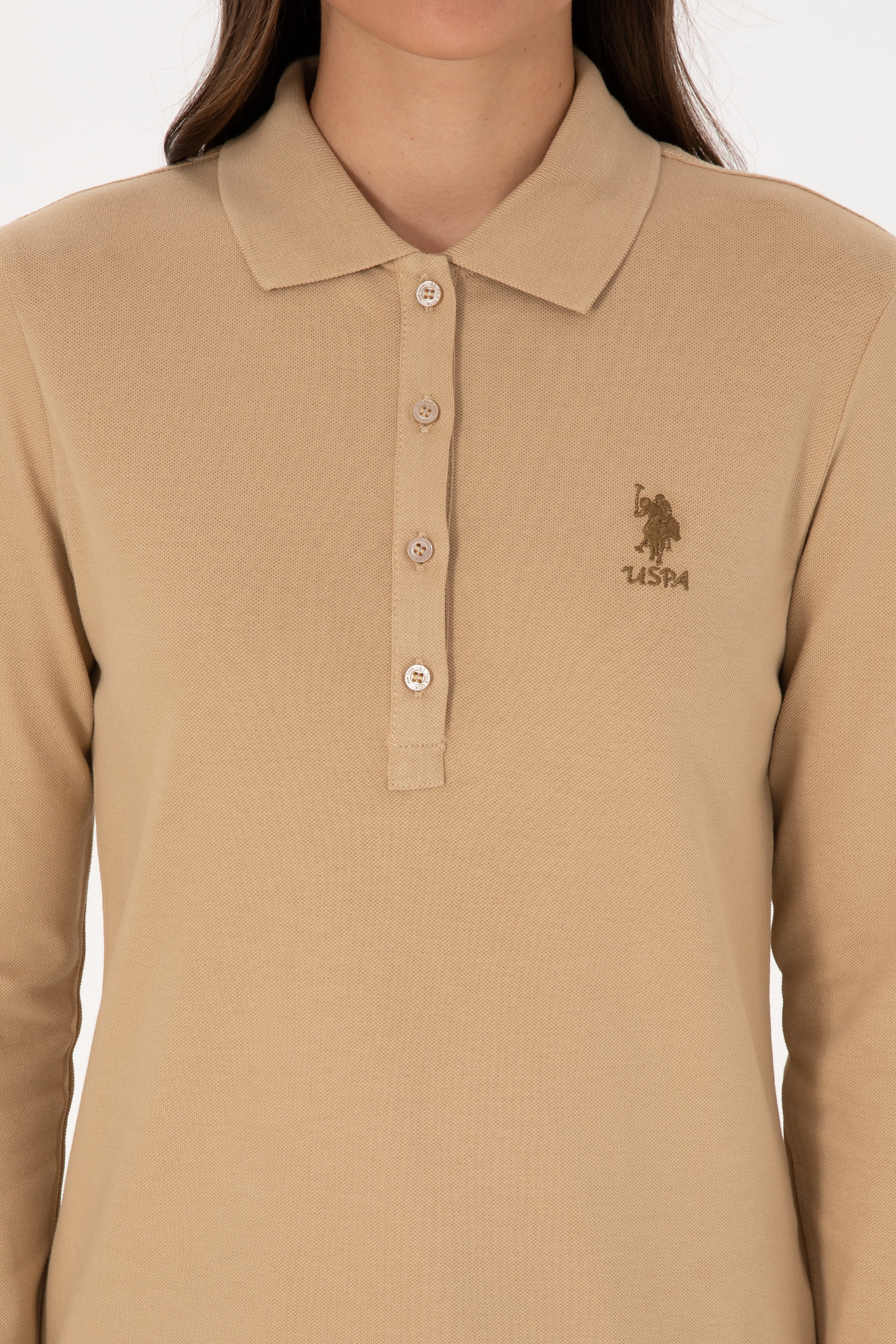 Kadın Kum Basic Polo Yaka Sweatshırt