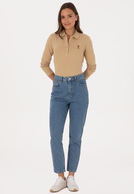 Kadın Kum Basic Polo Yaka Sweatshırt - 50307755156