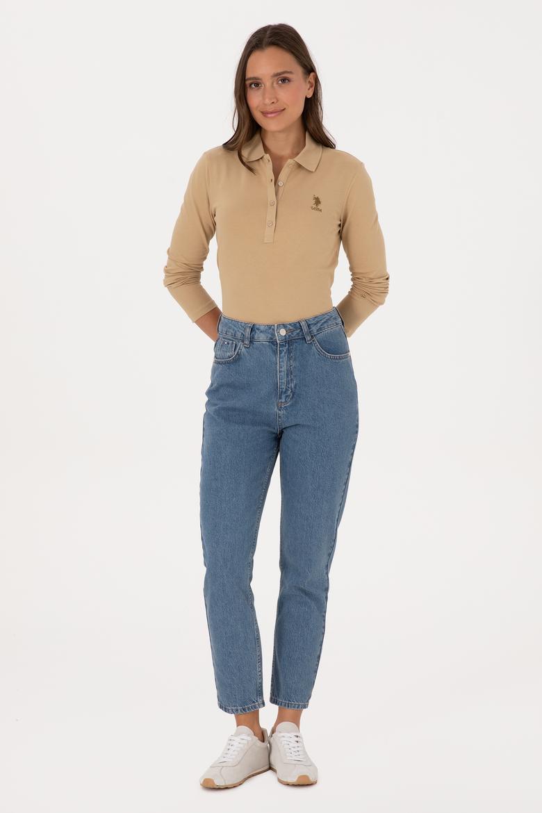 Kadın Kum Basic Polo Yaka Sweatshırt - 50307755156