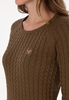 Kadın Haki Bisiklet Yaka Basic Kazak - 50307728059