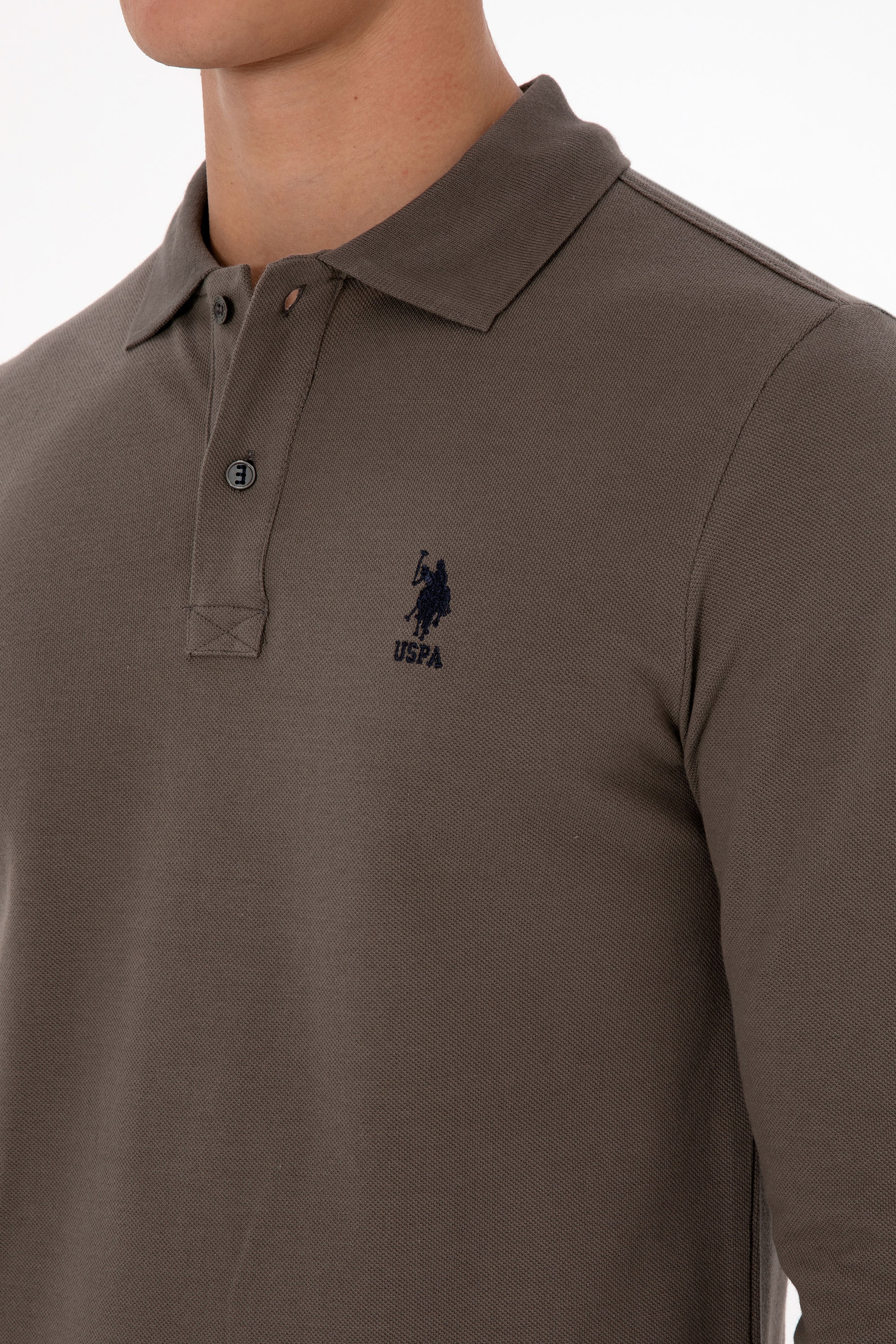Erkek Regular Fit Polo Yaka Vizon Basic Sweatshirt - Image 7