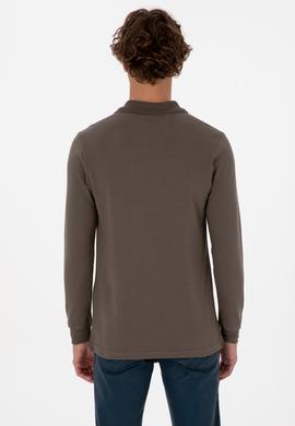 Erkek Regular Fit Polo Yaka Vizon Basic Sweatshirt - 50307757297