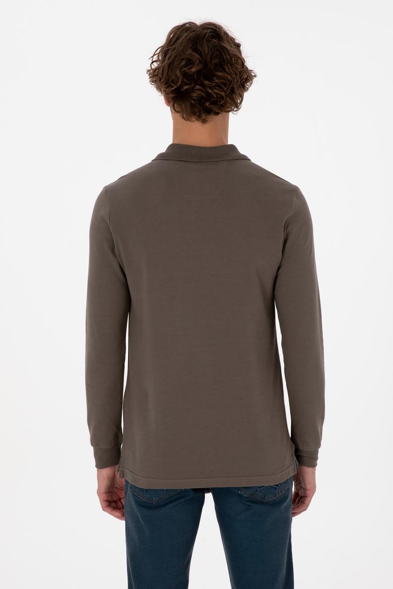 Erkek Regular Fit Polo Yaka Vizon Basic Sweatshirt - 50307757297