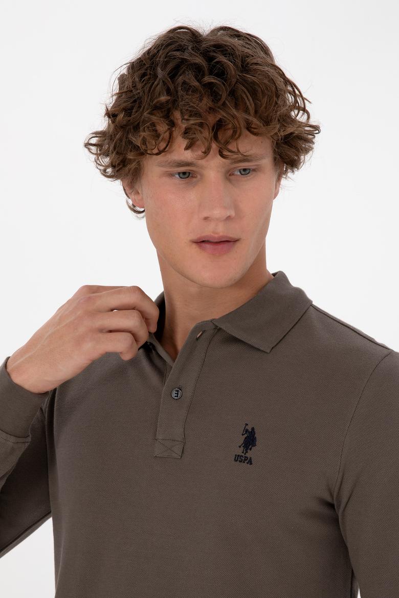 Erkek Regular Fit Polo Yaka Vizon Basic Sweatshirt - 50307757297