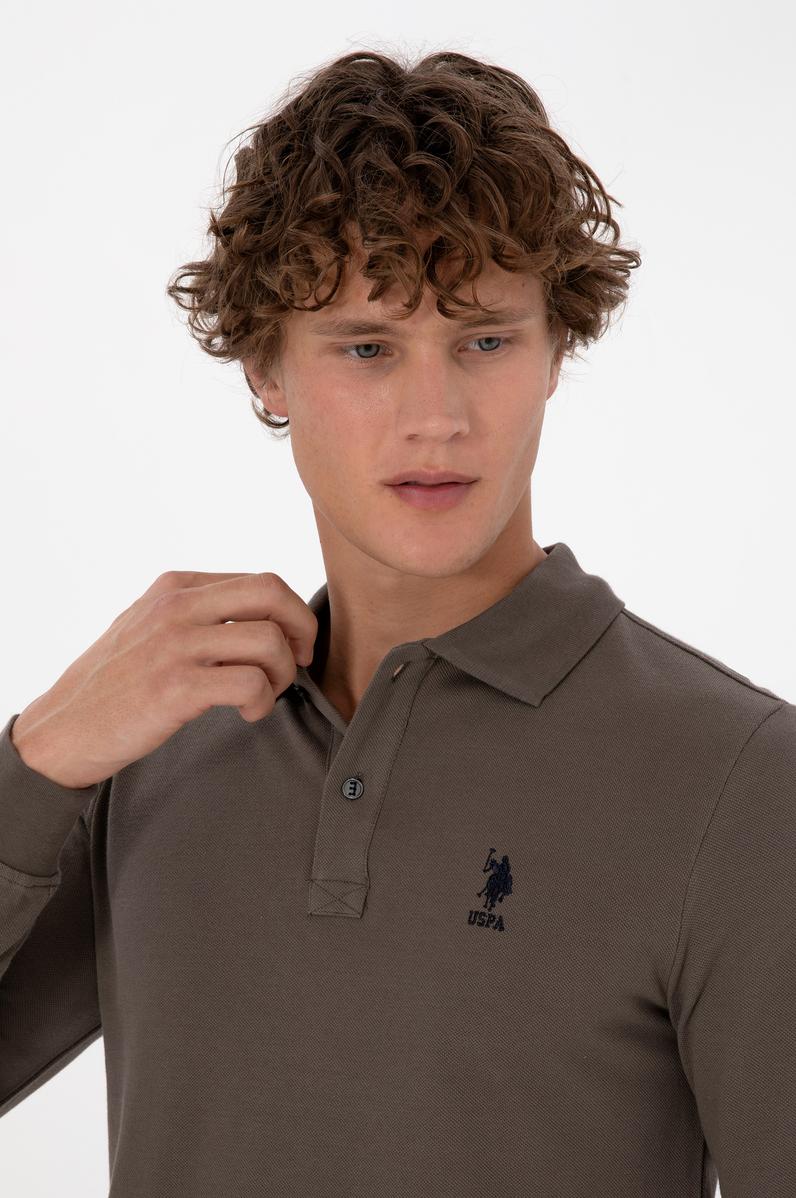 Erkek Regular Fit Polo Yaka Vizon Basic Sweatshirt