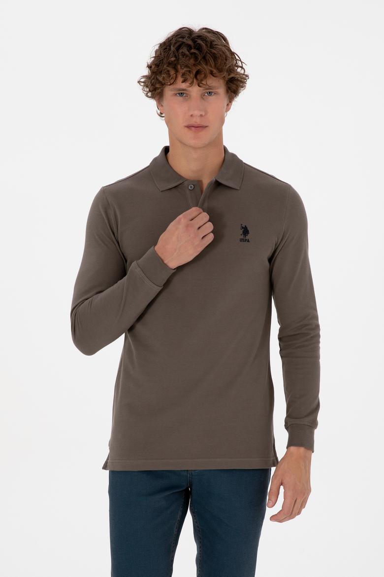 Erkek Regular Fit Polo Yaka Vizon Basic Sweatshirt
