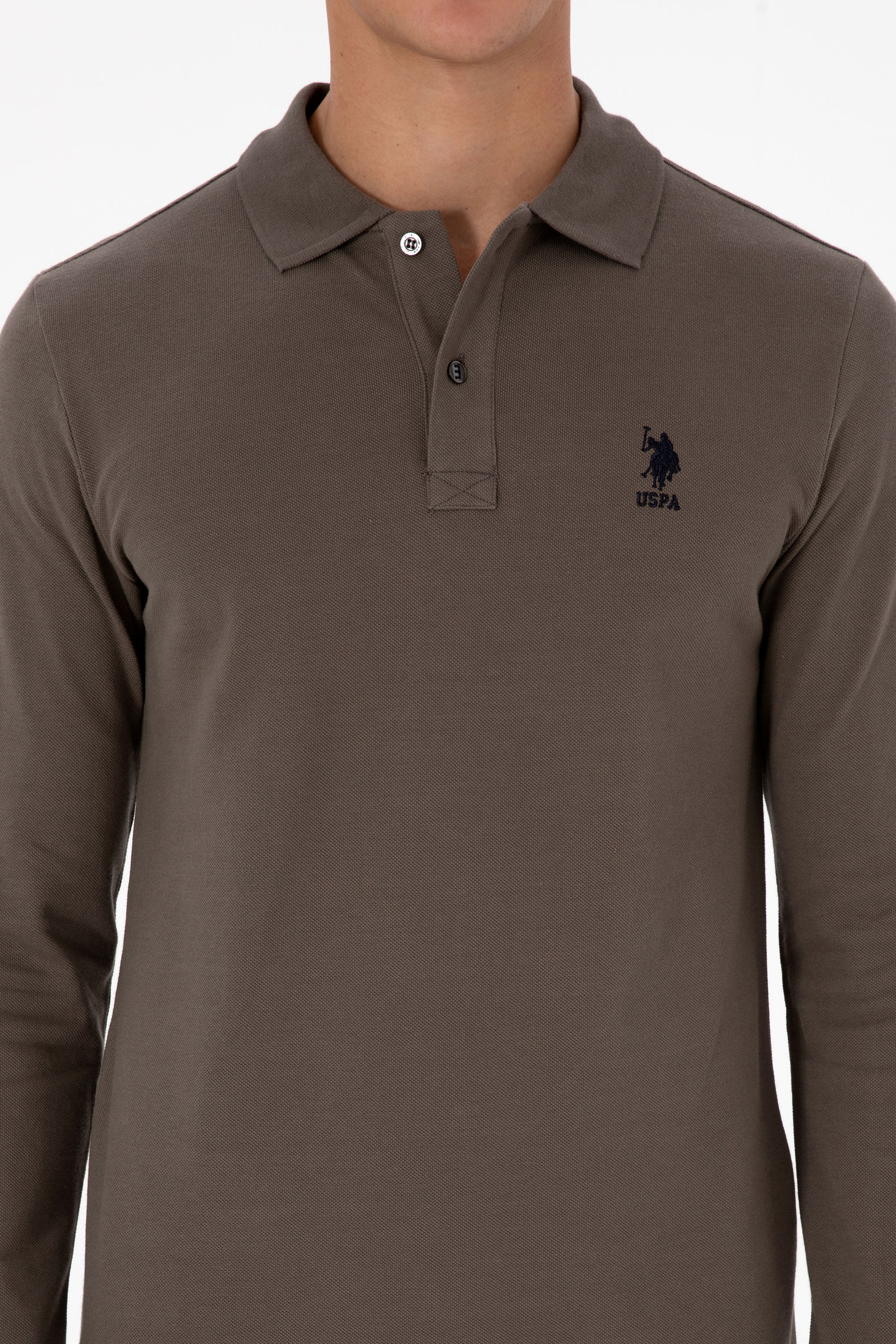 Erkek Regular Fit Polo Yaka Vizon Basic Sweatshirt