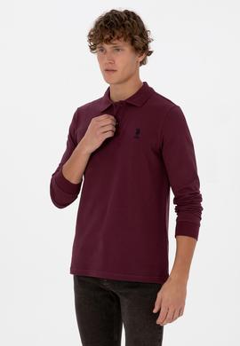 Erkek Regular Fit Polo Yaka Koyu Bordo Basic Sweatshirt - 50307757257