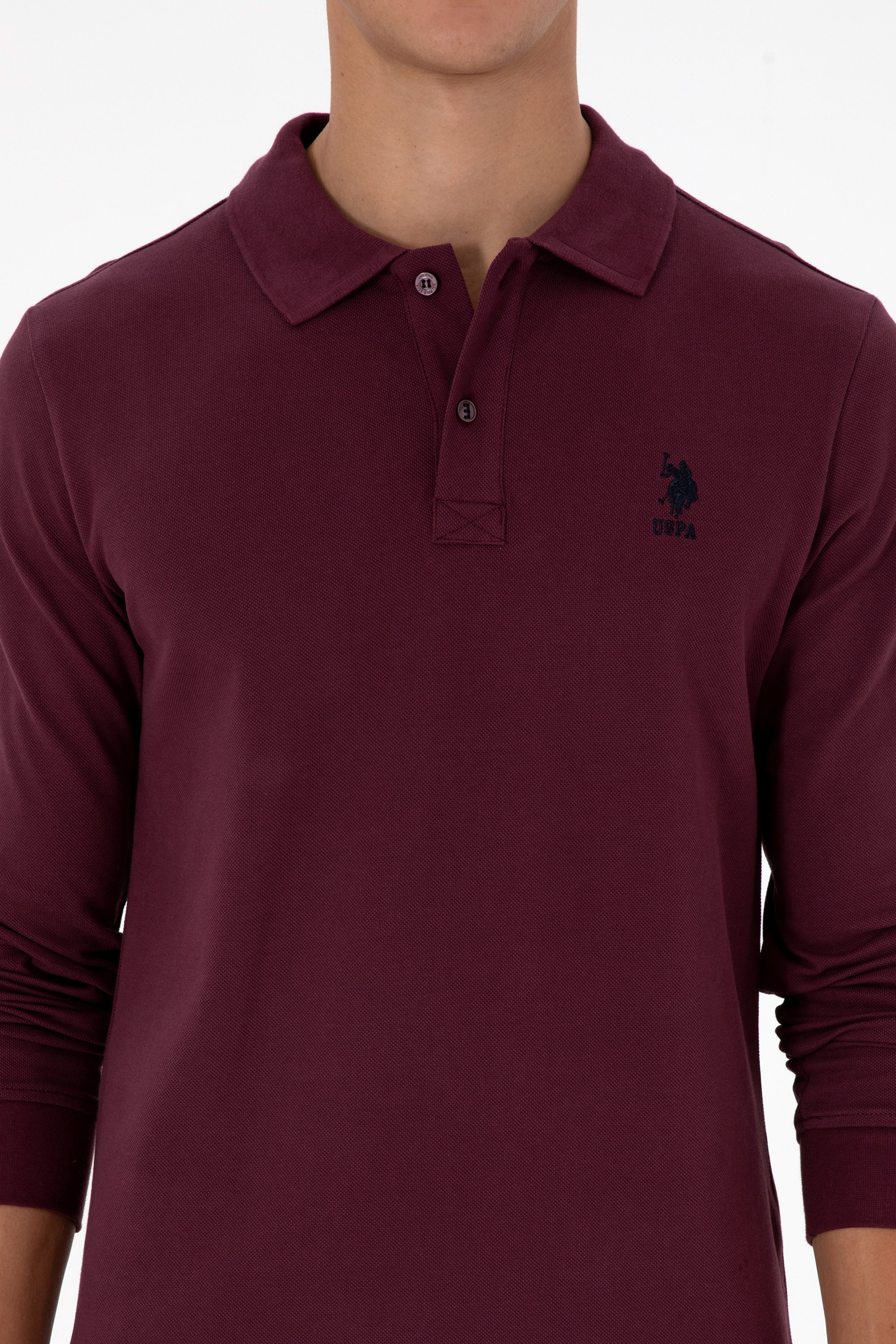 Erkek Regular Fit Polo Yaka Koyu Bordo Basic Sweatshirt - Image 6