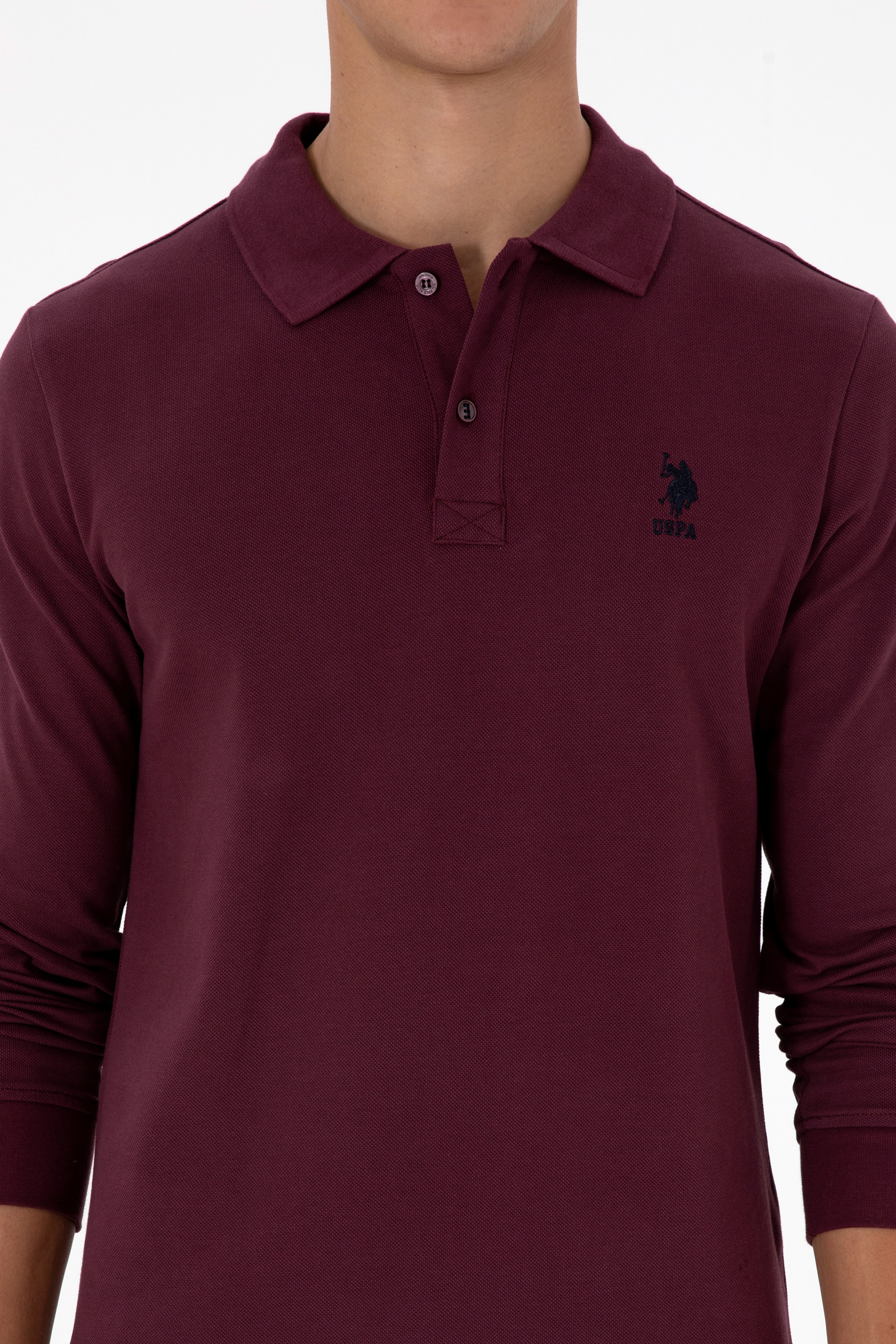 Erkek Regular Fit Polo Yaka Koyu Bordo Basic Sweatshirt