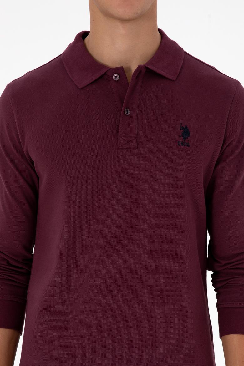Erkek Regular Fit Polo Yaka Koyu Bordo Basic Sweatshirt - 50307757257