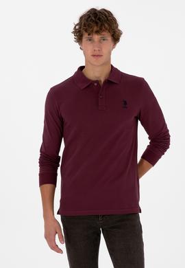 Erkek Regular Fit Polo Yaka Koyu Bordo Basic Sweatshirt - 50307757257