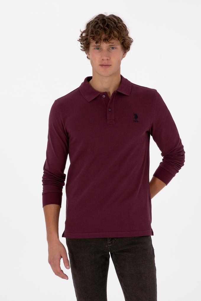 Erkek Regular Fit Polo Yaka Koyu Bordo Basic Sweatshirt