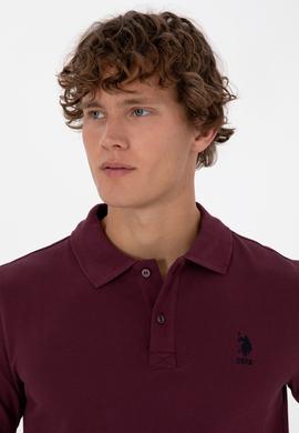 Erkek Regular Fit Polo Yaka Koyu Bordo Basic Sweatshirt - 50307757257