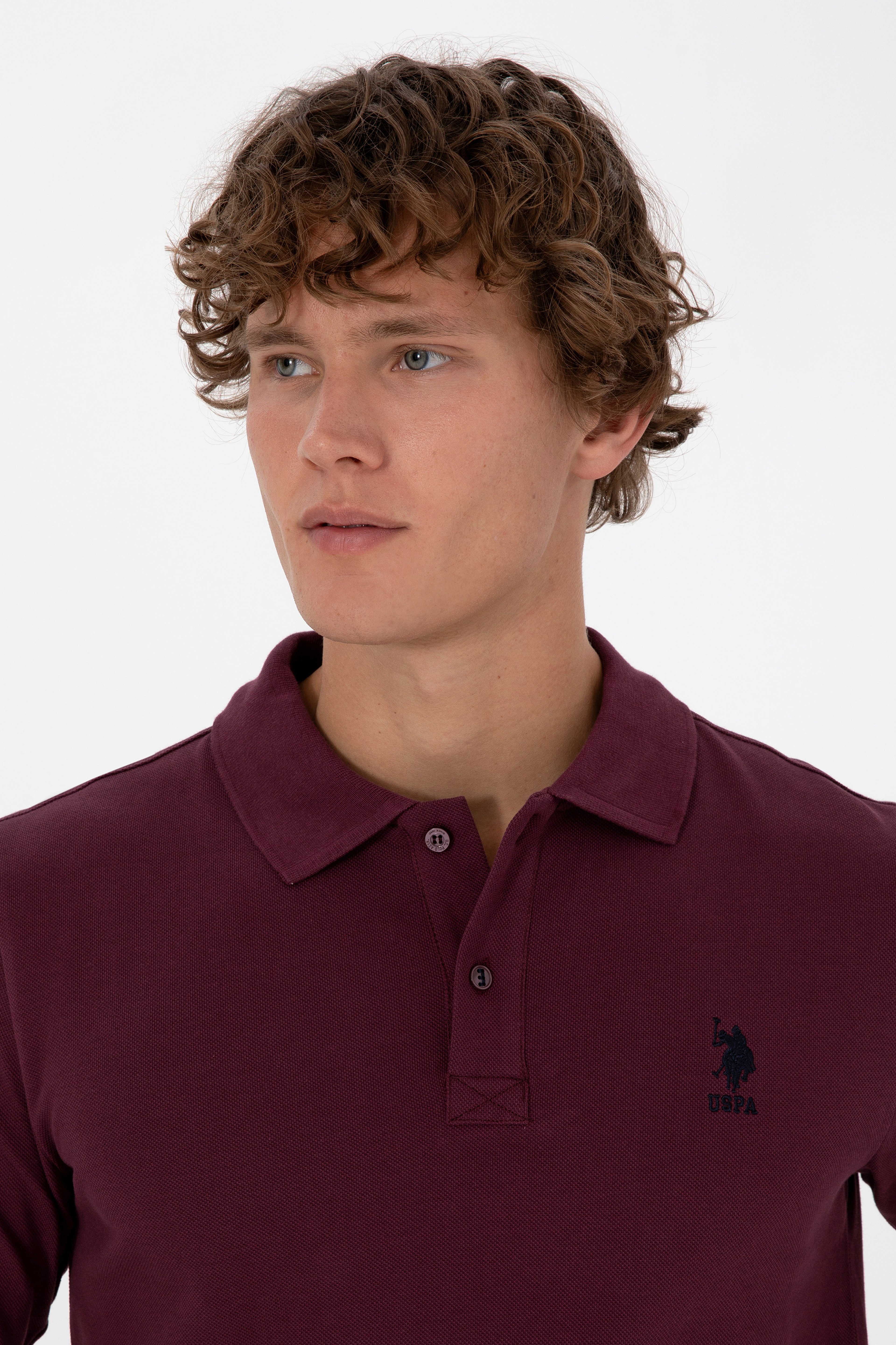 Erkek Regular Fit Polo Yaka Koyu Bordo Basic Sweatshirt - Image 2