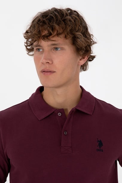 Erkek Regular Fit Polo Yaka Koyu Bordo Basic Sweatshirt