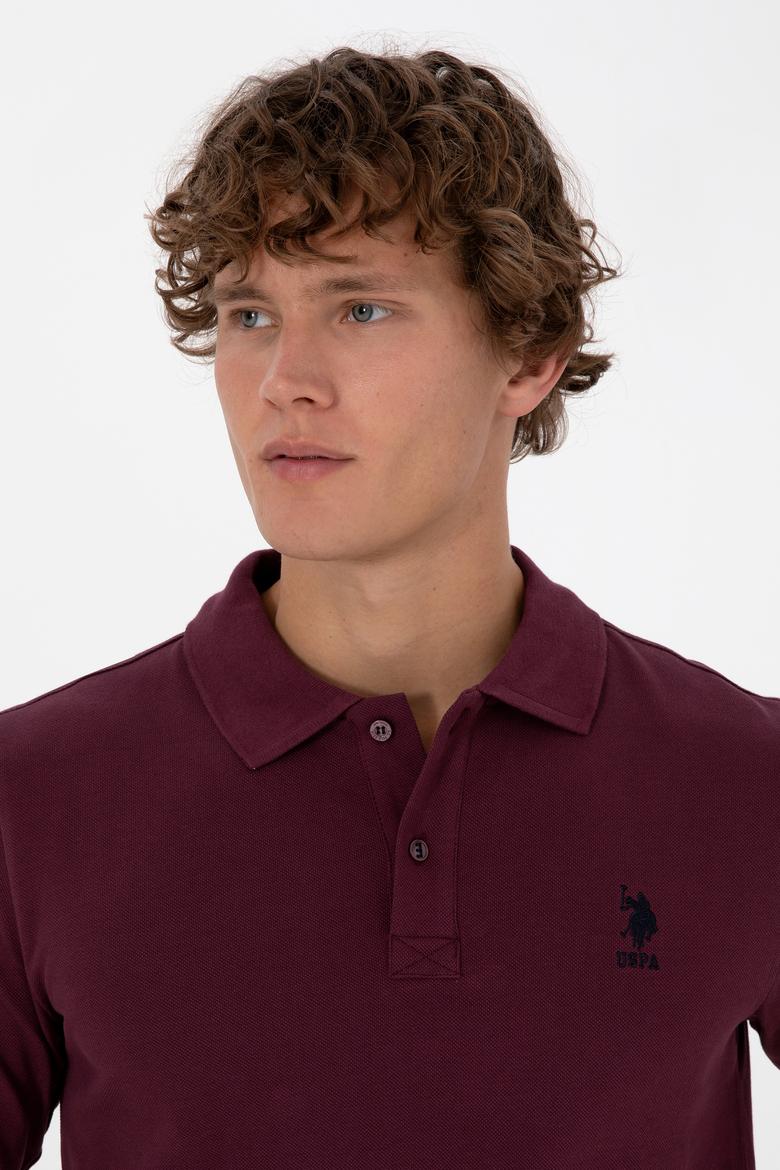 Erkek Regular Fit Polo Yaka Koyu Bordo Basic Sweatshirt - 50307757257