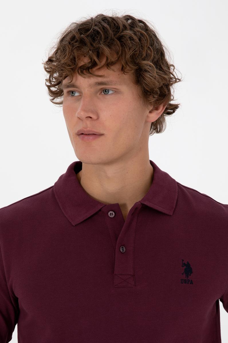 Erkek Regular Fit Polo Yaka Koyu Bordo Basic Sweatshirt