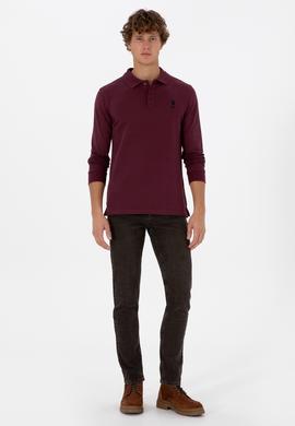 Erkek Regular Fit Polo Yaka Koyu Bordo Basic Sweatshirt - 50307757257