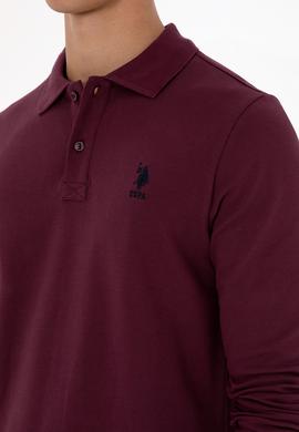 Erkek Regular Fit Polo Yaka Koyu Bordo Basic Sweatshirt - 50307757257