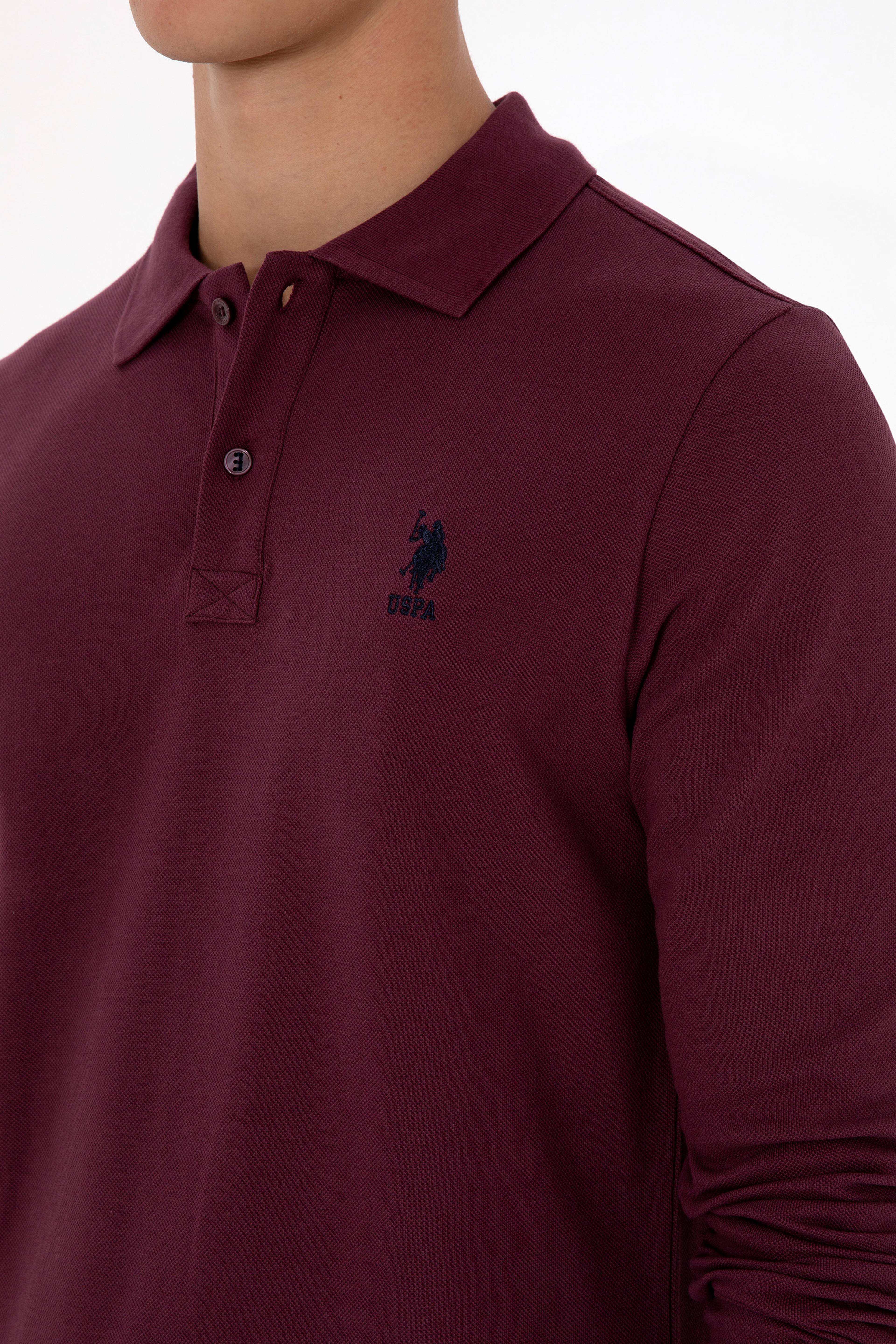 Erkek Regular Fit Polo Yaka Koyu Bordo Basic Sweatshirt - Image 7