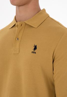 Erkek Regular Fit Polo Yaka Koyu Sarı Basic Sweatshirt - 50307757287