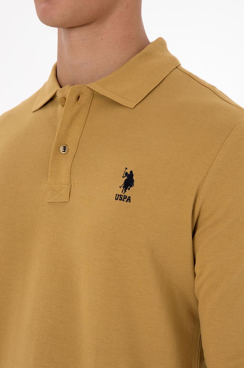 Erkek Regular Fit Polo Yaka Koyu Sarı Basic Sweatshirt