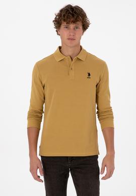 Erkek Regular Fit Polo Yaka Koyu Sarı Basic Sweatshirt - 50307757287