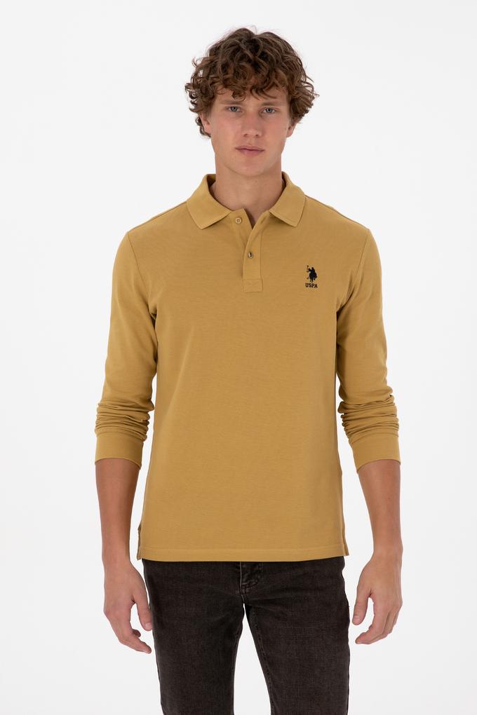 Erkek Regular Fit Polo Yaka Koyu Sarı Basic Sweatshirt
