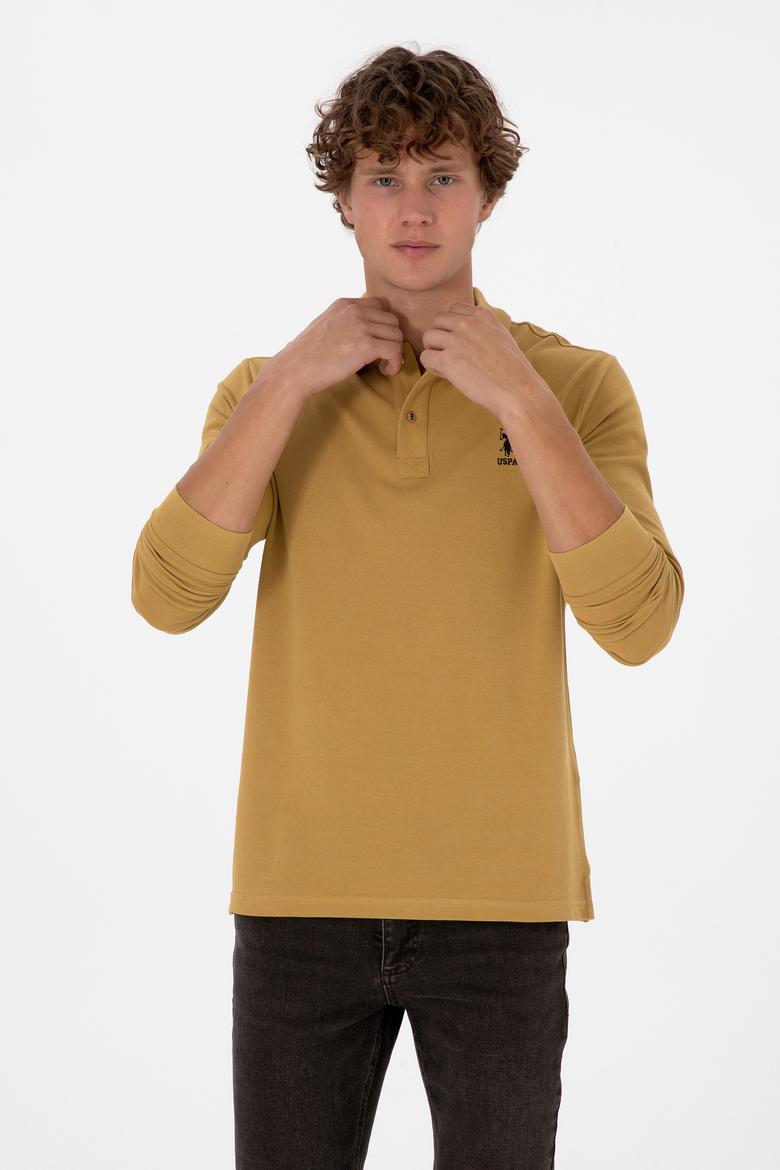 Erkek Regular Fit Polo Yaka Koyu Sarı Basic Sweatshirt - 50307757287