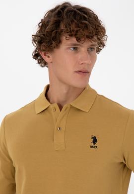 Erkek Regular Fit Polo Yaka Koyu Sarı Basic Sweatshirt - 50307757287