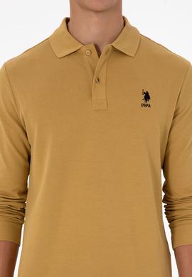 Erkek Regular Fit Polo Yaka Koyu Sarı Basic Sweatshirt - 50307757287