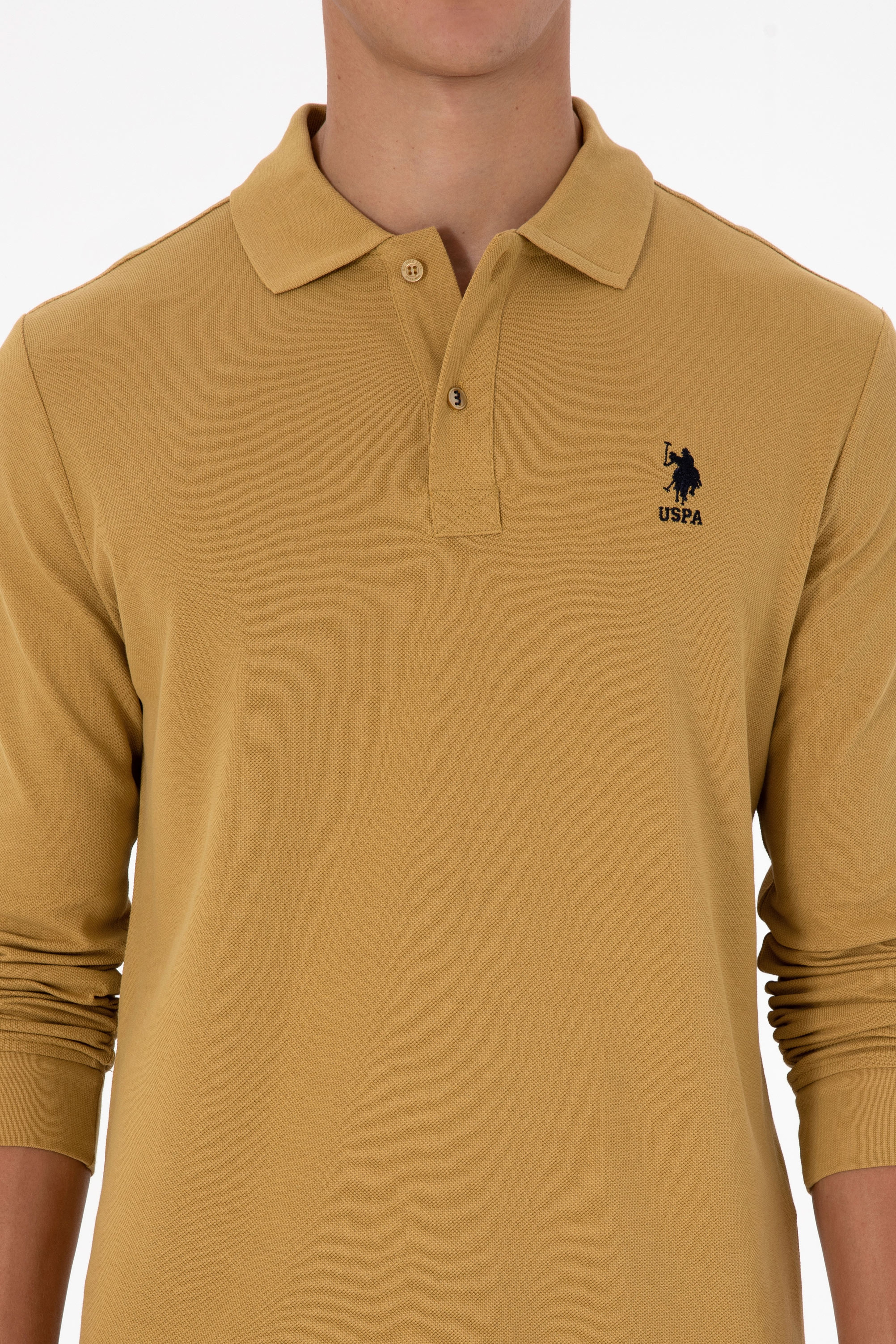 Erkek Regular Fit Polo Yaka Koyu Sarı Basic Sweatshirt