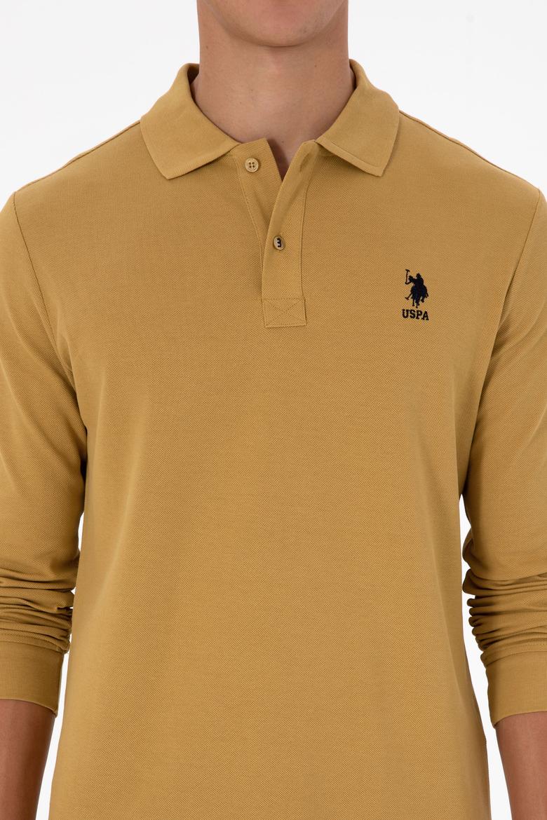 Erkek Regular Fit Polo Yaka Koyu Sarı Basic Sweatshirt - 50307757287