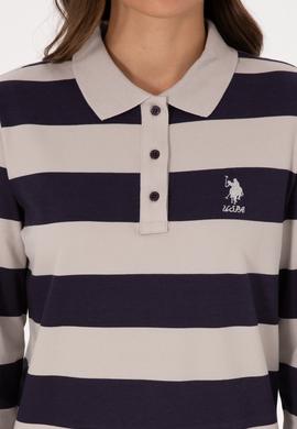 Kadın Mürdüm Çizgili Polo Yaka Sweatshirt - 50314207030