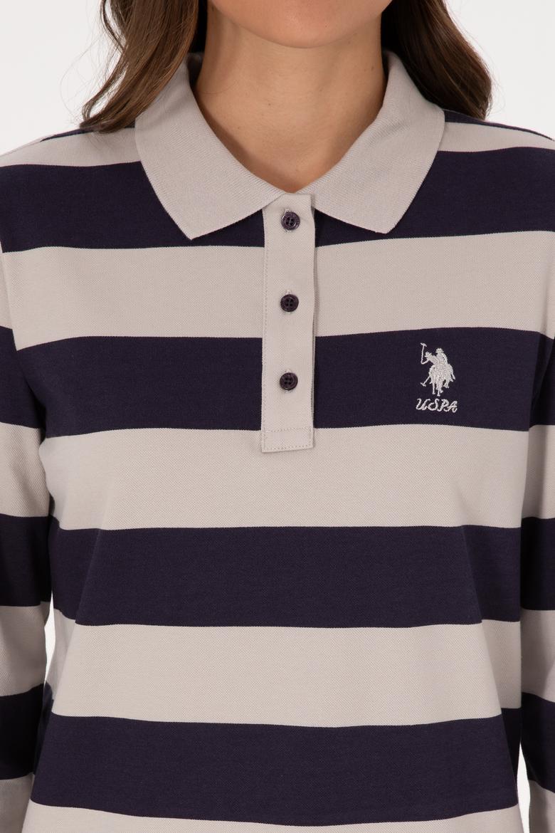 Kadın Mürdüm Çizgili Polo Yaka Sweatshirt - 50314207030