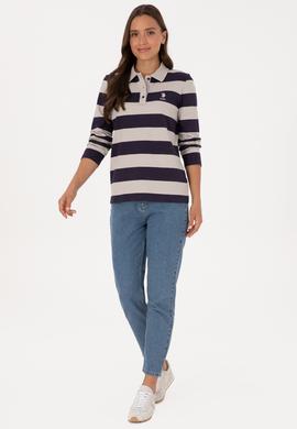 Kadın Mürdüm Çizgili Polo Yaka Sweatshirt - 50314207030