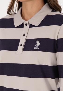 Kadın Mürdüm Çizgili Polo Yaka Sweatshirt - 50314207030