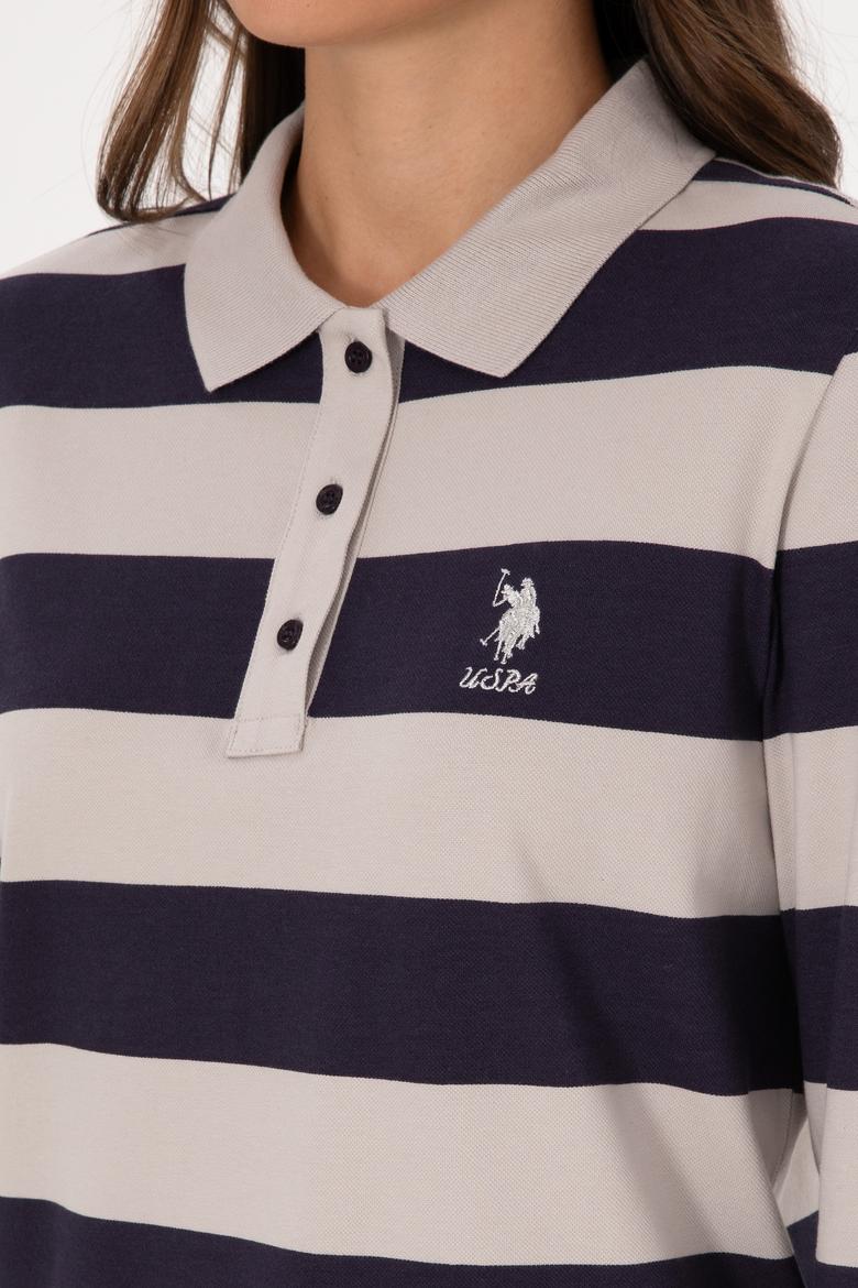 Kadın Mürdüm Çizgili Polo Yaka Sweatshirt - 50314207030