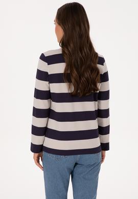 Kadın Mürdüm Çizgili Polo Yaka Sweatshirt - 50314207030