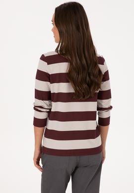 Kadın Bordo Çizgili Polo Yaka Sweatshirt - 50314207005