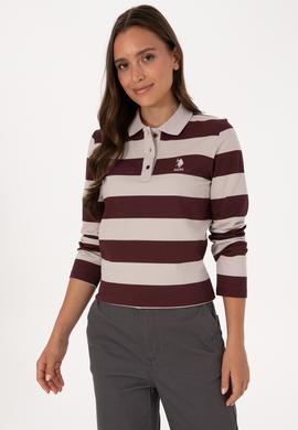 Kadın Bordo Çizgili Polo Yaka Sweatshirt - 50314207005