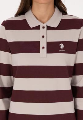 Kadın Bordo Çizgili Polo Yaka Sweatshirt - 50314207005