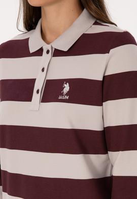 Kadın Bordo Çizgili Polo Yaka Sweatshirt - 50314207005