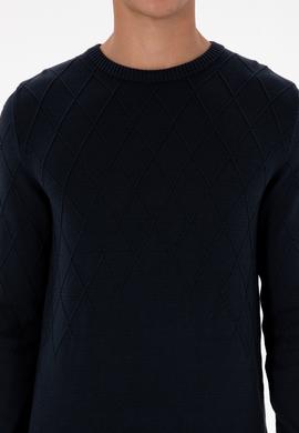 Erkek Slim Fit Bisiklet Yaka Desenli Açık Lacivert Kazak - 50315748007