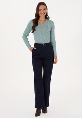 Kadın Lacivert Slim Flare Fit Kanvas Pantolon - 50316912004